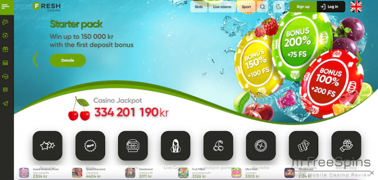 Fresh Casino : 150% Bonus up to €300 + 100 Extra Spins