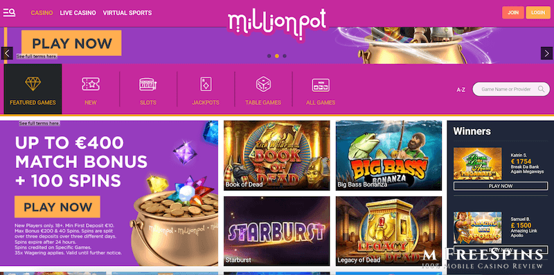 MillionPot Mobile Casino Review