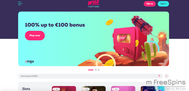 WildFortune Casino : 100% Deposit Match Bonus + 100 Bonus Spins